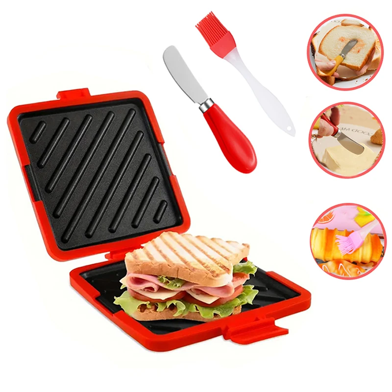 Toaster - 3パック食品グレードサンドイッチトースター、バターナイフとオイルブラシセット付き、トーストやサンドイッチ作り用キッチンガジェット