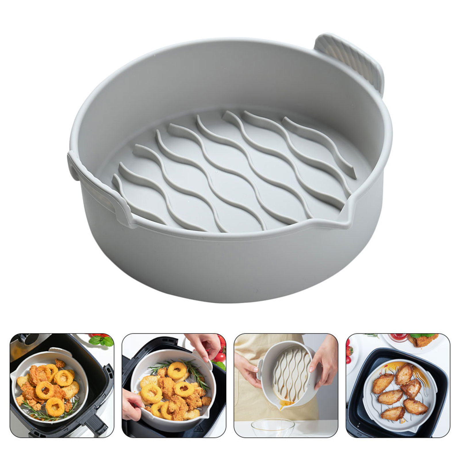 Air Fryer - 家庭用エアフライヤー用シリコンライナー、焦げ付き防止ベーキングトレイ、丸型シリコン製エアフライヤー用アクセサリー、繰り返し使える調理用ライナー
