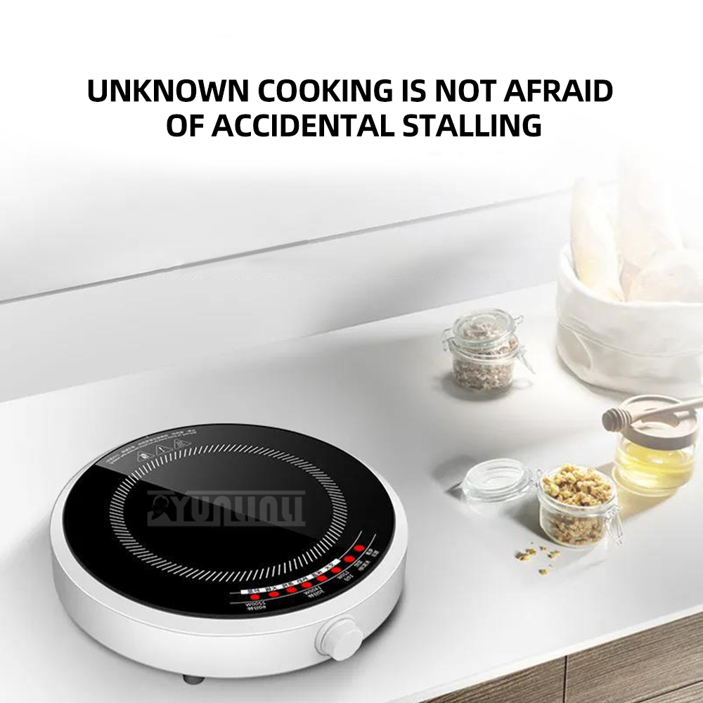 Induction Cooktop Portable - ラウンドスマート電磁調理器家庭用 2200 ワット Inductions Kochplatte ハイパワーポータブルクックトップ黒微結晶パネル
