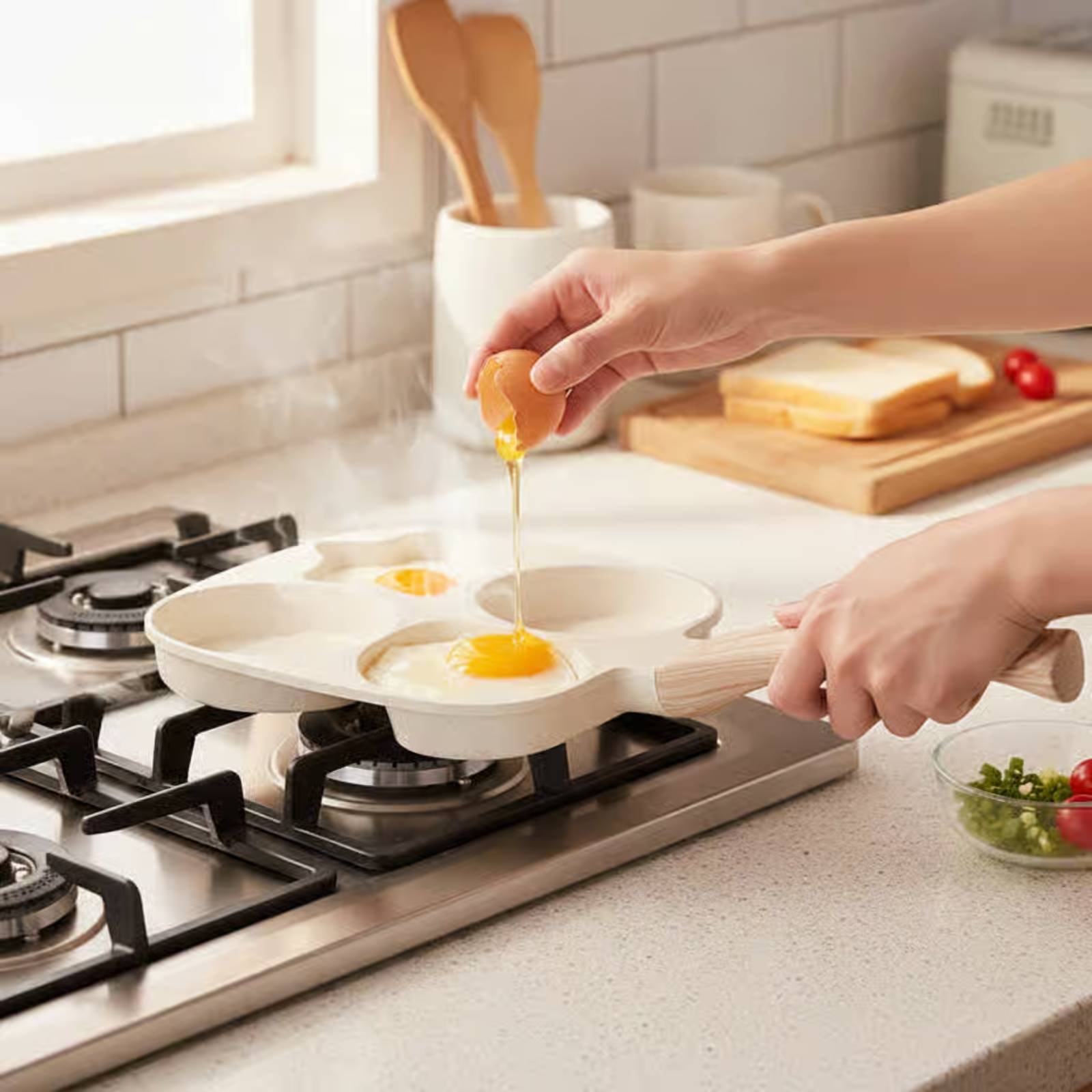 Induction Cooker - 焦げ付きにくい朝食用フライパン、長持ちする4穴フライパン、分割型朝食用スキレット、速くて均一な加熱、形状のあるパンケーキグリドル