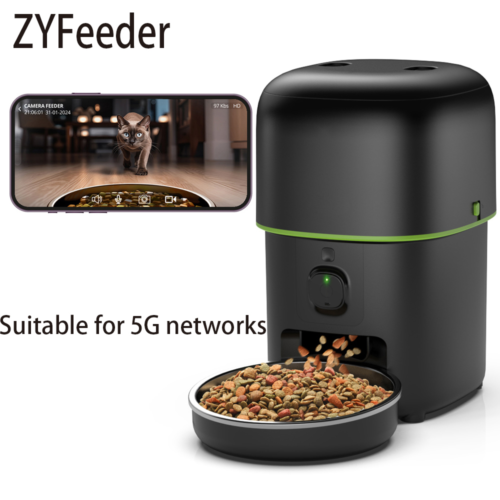 Kitchen Appliances Video - 2L 5Gカメラ付きペットフィーダー、自動猫スマートフードディスペンサー、自動犬スローフード、WIFI時限定量ビデオフード給餌ボウル