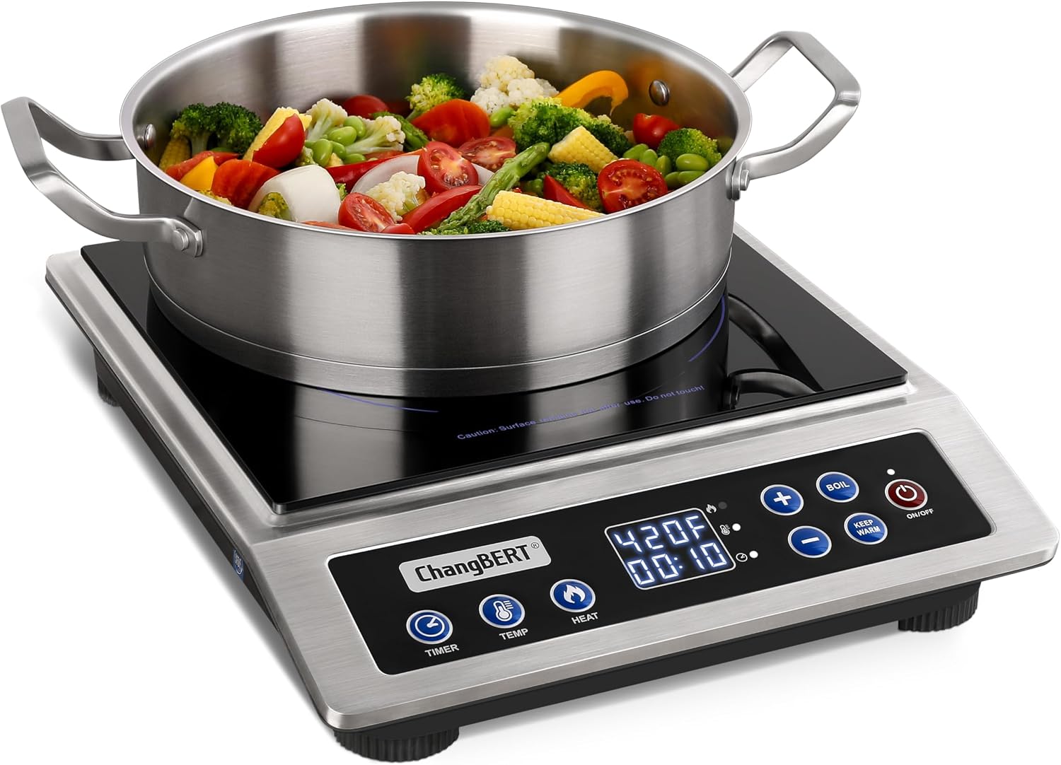 Induction Cooktop Portable - ポータブルIHクッキングヒーター強化版、ワンクリック最大出力1800W大型加熱コイルバーナー、精密温度制御