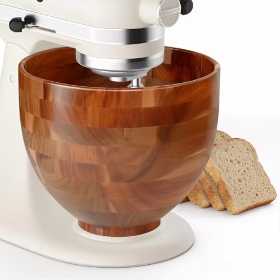 Stand Mixer - ホームベーカー向けスタンドミキサーミキシングボウル：9.3x7.3インチ、アカシアウッド製、ナチュラルカラー、優れた耐久性、チルトヘッド対応