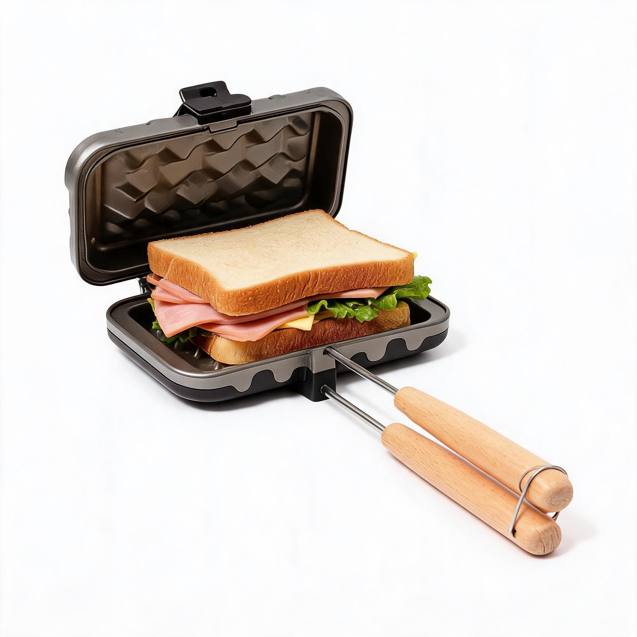 木製ハンドル付きサンドイッチメーカー、ポータブルノンスティッ - Toaster のレビューと価格