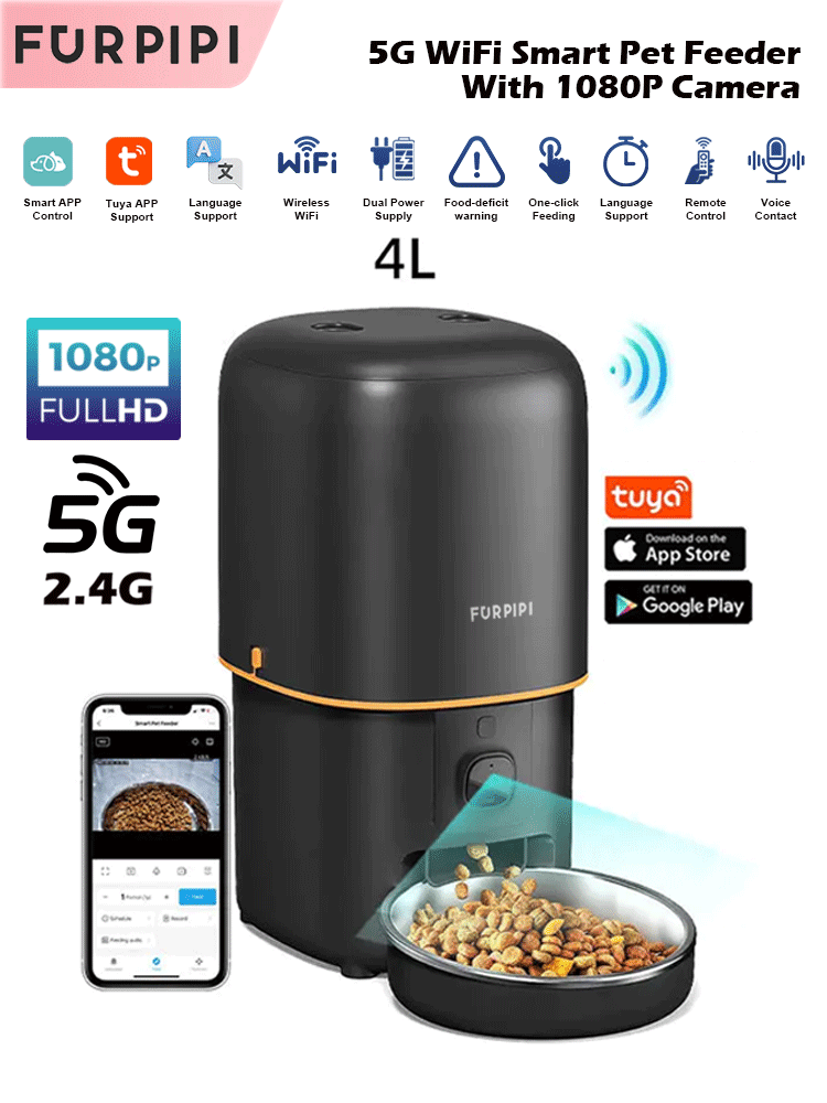 自動給餌器、カメラ付き、ペット用スマート猫用フードディスペン - Kitchen Appliances Video のレビューと価格
